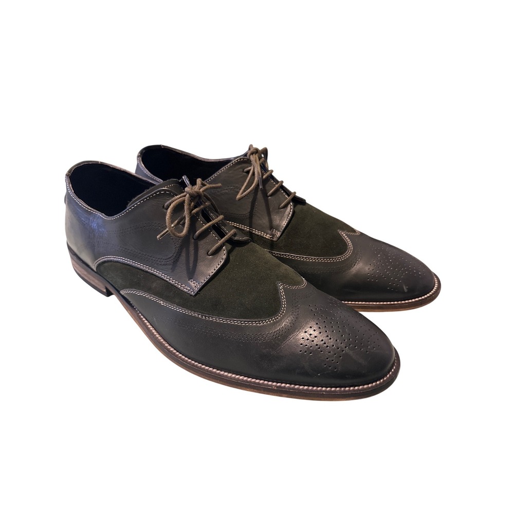 Stacy Adams Mens Black Leather Green Suede Wingtip Oxford Dress Shoes Brogue